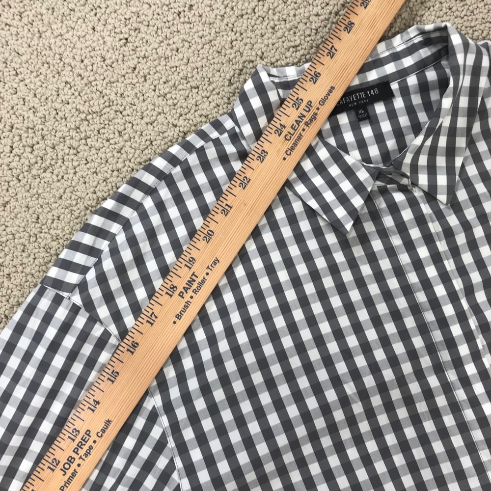 Lafayette 148 New York Grey Gingham Oversized Button Up Shirt XL Cotton Blend - Picture 7 of 8